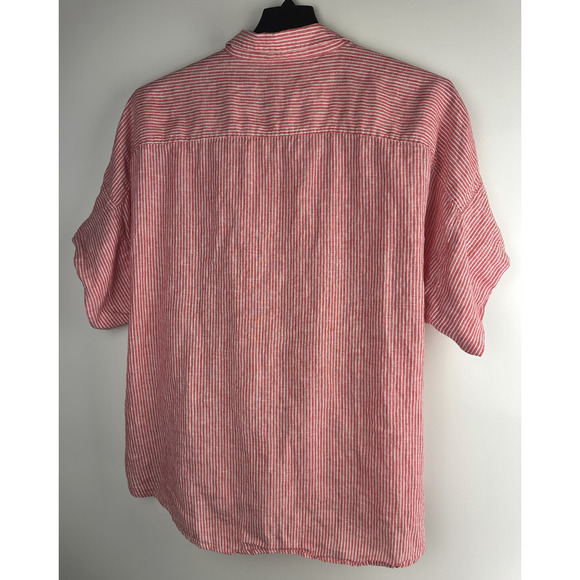 Lauren Ralph Lauren Striped Tie-Front Linen Shirt Red White Women's Plus Size 3X - Picture 7 of 10